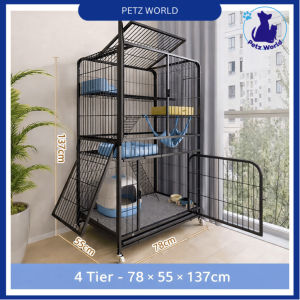 Pet Large Capacity Cat House Villa Metal Multi Tier Enclosure with Storage Tray and Play Center