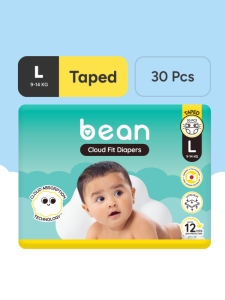 bean Cloud Fit Diapers Large (9-14 kg) - Pack of 30