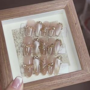 [HANDMADE+Free Glue]Artificial Nail Mirror Evolution Butterfly Cats Eye Phototherapy Fake Nail Patch Press on Nails Reusable