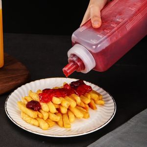 800/1000ml Square Squeeze Sauce Bottle Large Diameter Jam Salad Dressing Bottle Condiment Bottle Thickened Squeeze Bottle with Scale