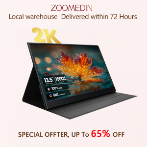 【Local delivery & Clearance Sale】ZOOMEDIN 13.5 2K QHD Ultra-Thin and Light Portable Monitor with Dual Speakers HDR FreeSync Laptop Extender Monitor for Laptop PC  Tablets or  Mobile PhonesTablets