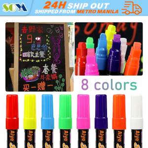 8 Color 7mm Liquid Chalk Erasable Highlighter Fluorescent Marker Pen Whiteboard Graffiti LED Advertisement Chalkboard Colorful Liquid Chalk Erasable LED Highlighter Fluorescent Marker for Blackboard Glass Window Painting Advertisement Chalk Marker Pen