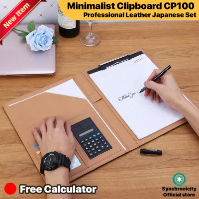 Minimalist Clipboard CP100 Professional Leather Japanese Set - Document Wallet | Ring Binder A4 Clipboard Folder Document Organizer Business Padfolio Conference Calculator Notepad for Interview Meeting School by Synchronicity