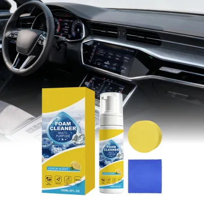 Multipurpose Foam Cleaner For Car Interior Foam Cleaner With Sponge Leather Seats White Shoes Stain Remover Non-Rinse Foam Leather Seats Dashboard Windows Wipe Sponge Automobile Agent Polishing Cleaner Set(150ml*1+Sponge*1+Towel*1)