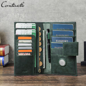 CONTACTS Genuine Leather Mens Clutch Wallet Long Purse With Passport Holder Credit Card Slot Portable Card Bag Travel Wallets