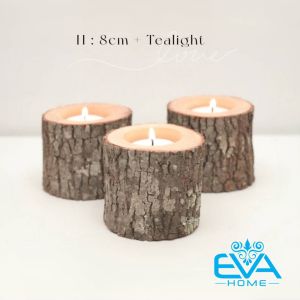 Combo 3 Chân Đế Nến Gỗ 5cm - 8m - 11cm Wooden Candle Holder Kèm Nến Tealight Trang Trí Tiệc Và Decor