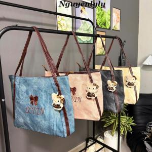 Túi xách nữ công sở túi tote da loang thời trang thêu nơ thêu chữ kèm charm K334