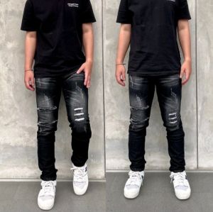 Celana Jeans Panjang Pria Sobek Ripped Elastis Sandwash grey Exxo Slimfit Stretch Premium
