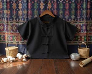 เสื้อสีดำ ผ้าฝ้าย คอจีน สีดำ ผู้หญิง สุภาพ ใส่ทำงาน ไว้ทุกข์ ว้อาลัย