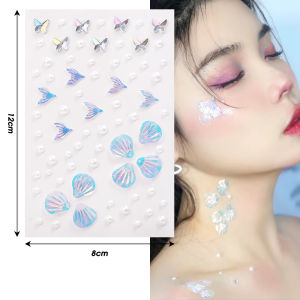 Dorisna Crystal Butterfly Face Sticker Shell Pearl Stickers Waterproof Glitter Eye Body Diamond Sticker for Festival Makeup