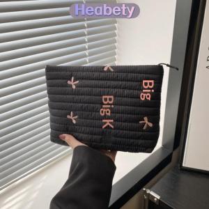 Heabety Cute Makeup Bag With Zipper Large Capacity Cosmetic Bag Embroidery Bow Wash Storage Bag For Women Toiletry Pouch
