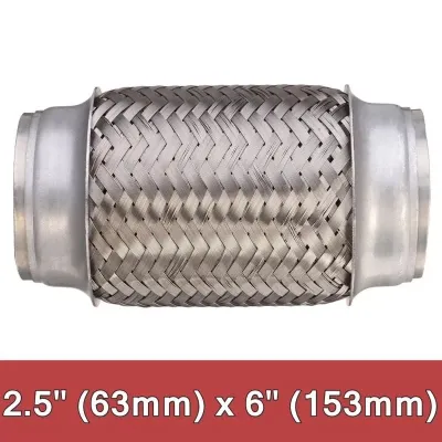 Exhaust Flex Pipe Stainless Steel Double Braid 2 X 6 Inch with Ends 10 Inch Long