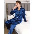 New Men Pajamas Set Silk Satin Sleepwear For Man Shirt Long Sleeve ...