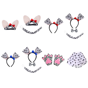Dogs Costume Accessories Set Lovely Dogs Ear Hair Hoop Mesh Skirt Dogs Ear Headband Plush Tail Bowtie for Halloween