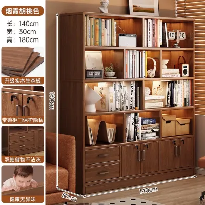 Bookcase with doors cabinet storage rack home use living room display childrens combination bookshelf solid wood storage with floor cabinet JYRL