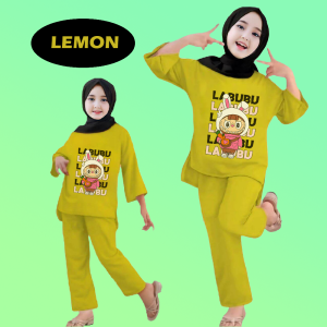 LABUBU LOVE TUNIK ANAK PEREMPUAN 3-12 TAHUN SETELAN MUSLIM ANAK BAHAN KATUN BABY TERRY