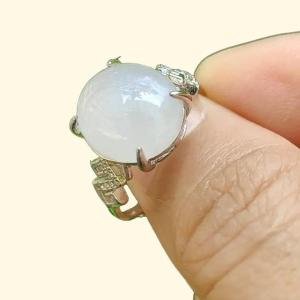 High Quality Semi Icy Cabochon with good Translucency Natural Type A Jadeite Jade set with S925 as adjustable Ring certificate weighs 2.75 grams measurement 12.9 * 11 * 4.8 (s925ring15)