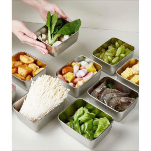 Set 3 Hộp Inox Đựng Thực PhẩmĐựng Đồ ĂnGia Vị Trong Tủ Lạnh Có Nắp Nhựa Kèm TheoBền Và Sạch Sẽ