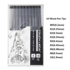 AICRANE 10Pcs/set Pigment Liner Micron Ink Marker Pen Brush Tip Black Fineliner Sketching Manga Drawing Pen