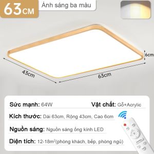 Đèn trần GOGEOUS viền gỗ nhiều kích cỡ đèn LED 3màu đèn trần phòng khách/phòng ngủ có điều khiển