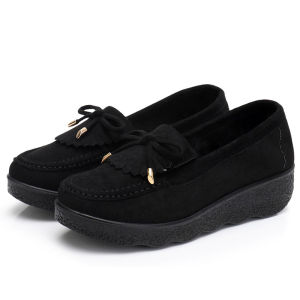 Free Shipping Spring And Autumn New Style WomenS Canvas Shoes Thick-Soled Platform Shoes Versatile Mom Shoes Black Work Shoes For Women