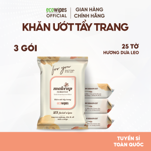 Combo 03 gói khăn ướt tẩy trang nhanh EcoWipes gói 25 tờ hương dưa leo