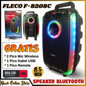 Speaker Portebel Fleco F-8208C LED Bluetooth 85 Inch ( Gratis 2 Mic Wireless + Remote ) Speaker Karaoke Full Bass ~ Noah Online Store