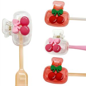 NOBLELYN Cherry Pattern Cherry Toothbrush Holder Dust-proof Dual Holes Toothbrush Case Cap Cute Drainage Ventilation Toothbrush Head Protection Box Daily Use