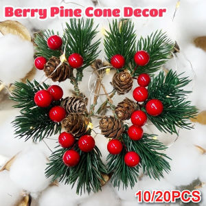10/20Pcs Christmas Branch Berry Pine Cone Crafts with Holly for Holiday Atmosphere Home Decor Flower