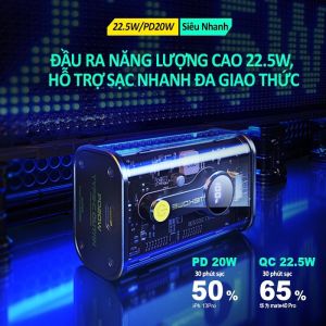 Sạc dự phòng WEKOME WP 333 dung lượng 10000mah hỗ trợ sạc nhanh 20W màn hình led hiển thị phần trăm pin Pin dự phòng trong suốt WEKOME WP-333 10000mah