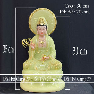 [ Cao 30 cm  Xanh Ngọc ] Tượng  Quan Âm Bồ Tát Hào Quang - Chất Liệu Bột Đá Cao Cấp - Hàng Nhập Khẩu