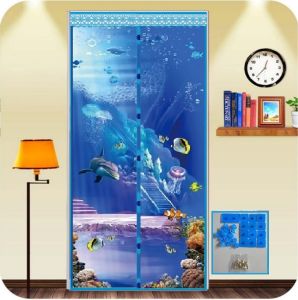 ม่านหน้าต่างกันยุง ม่านประตูกันยุง  ขนาด 90-200 cm. สูง 120 และ 210 cm. ลายท้องทะเล (พร้อมส่ง แถมฟรีหมุดทองเหลือง 1 ชุด+หมุดกาวสองหน้า 1 ชุด)