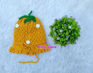 TOPI BAYI RAJUT STROWBERRY 0-2 TAHUN