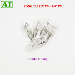 Bóng đèn ô tô xe máy T10 12V 5W hoặc 24V 5W sợi tóc Halogen màu trắng