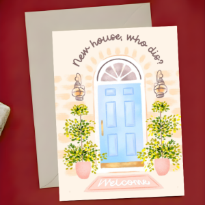 Funny New Home Card - New House Who Dis? | Blue Door Topiary Home Aesthetic New House| A6 Greeting Card | Free Envelope