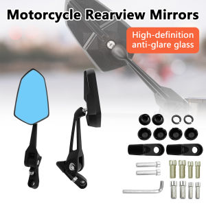 Universal 2Pcs Motorcycle Rearview Mirrors AOS3 Version - Blue Lens Anti-Glare Wide Angle Adjustable