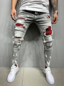 <1026>wish European and American New Mens Slim Fit Ripped Ankle-Tied Pants New Mens Paint Jeans Factory Direct Sales