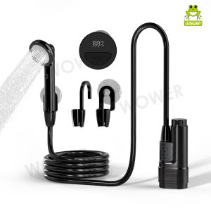 WOWER Upgraded Portable Camping Shower 4000mAh USB Rechargeable IPX8 Waterproof Outdoor Electric Pump with Battery Display High Pressure Adjustable Flow Shower Head for Travel