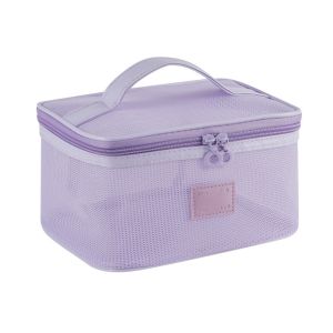 HUNIU Lightweight Mesh Handheld Makeup Bag Portable Square Cosmetic Cases Casual Zipper Transparent Mesh Cosmetic Bag Data Cable Storage