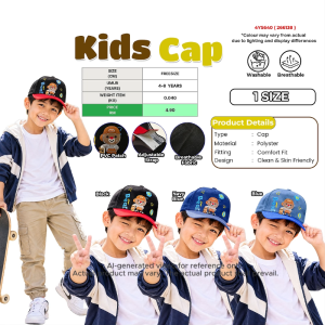 Kids Cap 4-8 Years | Adjustable Cartoon Bear Cap | Breathable Polyester Children Hat | Black Navy Blue