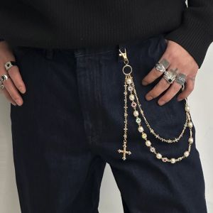 HUIHEYU Tassel Pearl Waist Chain Gothic Zinc Alloy Punk Belt Chain Goth Harajuku Tassel Jeans Chain Female