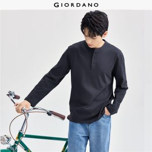 Giordano Beau Monde Men 100% Cotton henley neck long sleeve tee Free Shipping 13026715