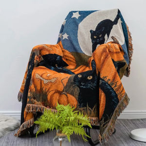 【Super low price】Halloween Black Cat Knitted Blanket For Beds Sofa Towel Full Cover Sofa Blankets Autumn Winter Picnic Mat Throw Tapestry Tassel