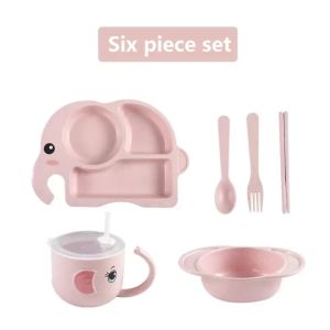 6PCS Baby Dinner Plate Set Baby Toddler Bowl Set with Spoon Fork Training Eating Bowl