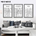 Màu đen và trắng Bản Đồ Thành phố thế giới New York Tokyo Paris Tranh Tường Vải Áp phích in tranh Kiểu Bắc Âu hình ảnh cho phòng khách. 
