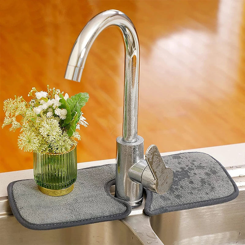 YESPERY Bathroom Sink Splash Mat Faucet Wrap-around Absorbent Mat Microfiber Water Drying Pad Sink Countertop Protector Mat