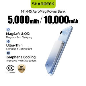 Shargeek/Sharge M4/M5 AeroMag 5000mAh 10000mAh Magnetic Wireless Power Bank – Ultra-Slim Qi2 15W Fast Charge USB-C 20W PD Graphene Cooling Strong N52 Magnets Aluminum Body