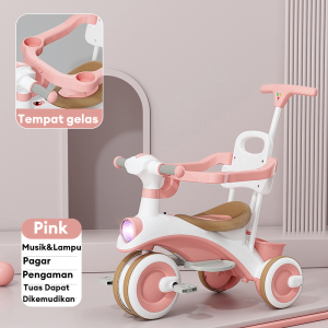 BEIGE Sepeda Anak Roda 3 Stroller Baby Dengan lampu dan musik usia 1-8 tahun