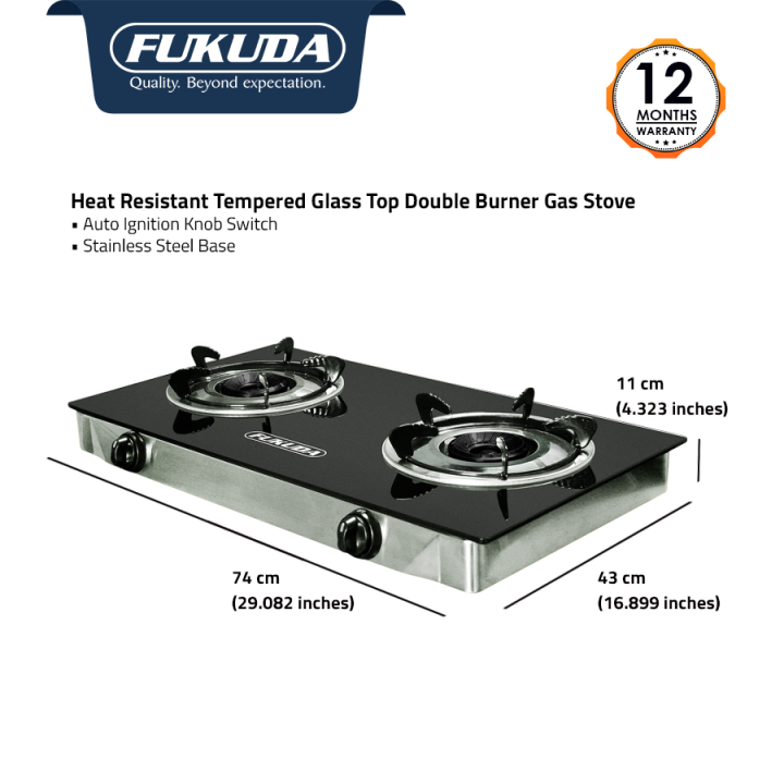 Fukuda Heavy Duty 2 Burner Gas Stove Double Burner Glass Top FGS900GL