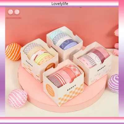 Lovelylife🔥 5Pcs/Set Selotip Warna Solid Kreatif Buku Harian Scrapbooking Diy Dekorasi Washi Tape COD Pengiriman cepat